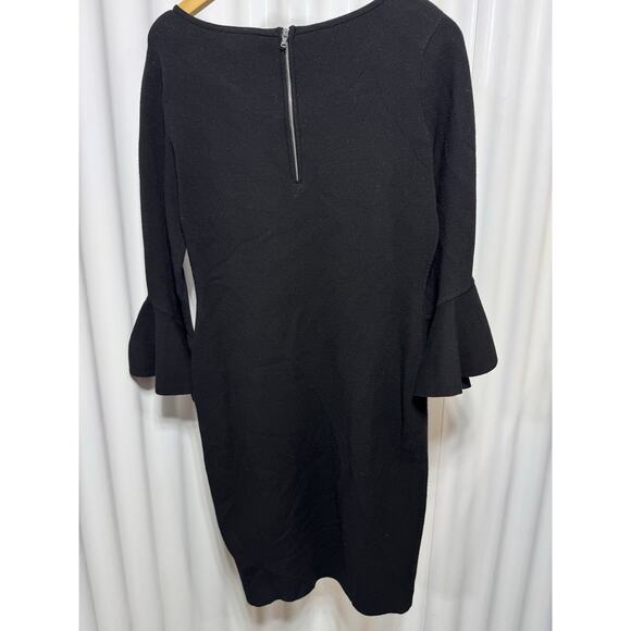Milly Midnight Cocktail Dress With Red Bell Cuffs Body Con Viscose/Spandex Sz. L - Picture 1 of 8